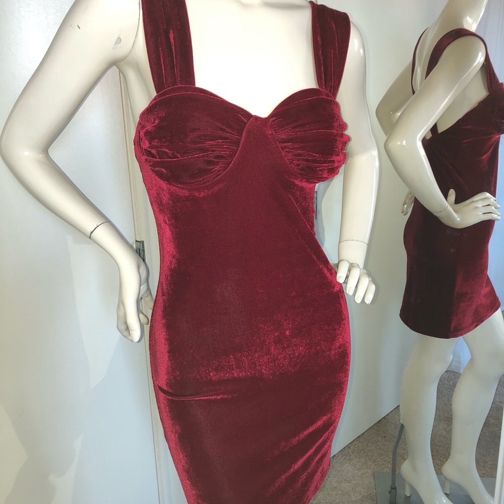 Red Velvet Dress with ruched clamshell cups
